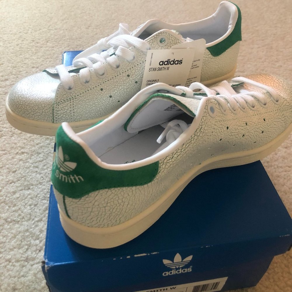Adidas, Stan Smith, Green, White, Cracked Leather